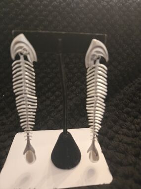Schiaparelli Inspired Silver Fishbone Dangle Earrings - Women Jewelry Earrings